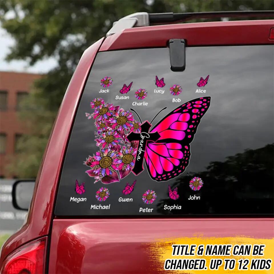 Personalized Grandma Mommy Aunt Butterfly Sunflower Kid Name Decal Printed PNVD1002