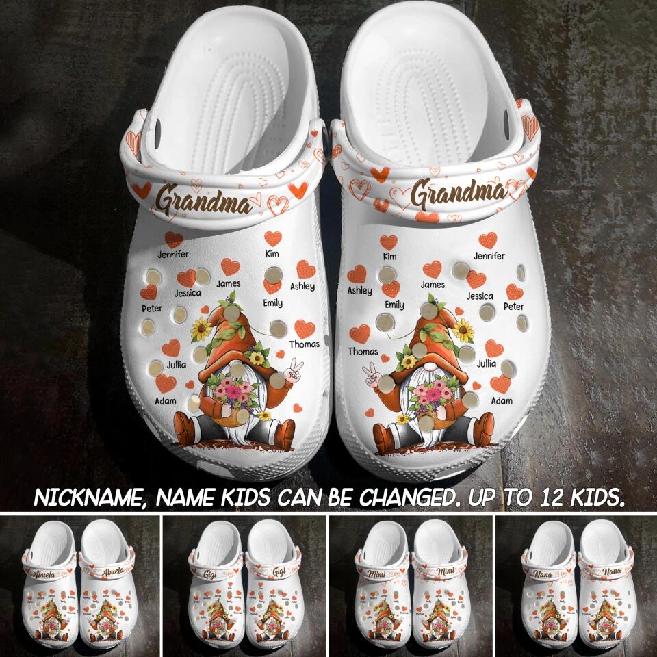 Personalized Sunflower Gnome Grandma & Kid's Name Clog Slipper Shoes Printed 23FEB-DT10