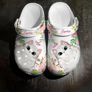 Personalized Cat Lovers Flowers Clog Slipper Shoes Printed 23FEB-HQ13