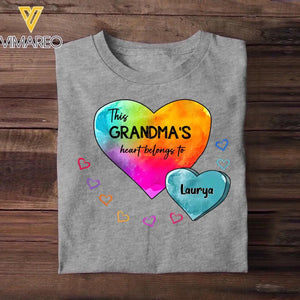 Personalized This Grandma's Heart Belongs To & Kid's Name Tshirt Printed 23FEB-HQ13