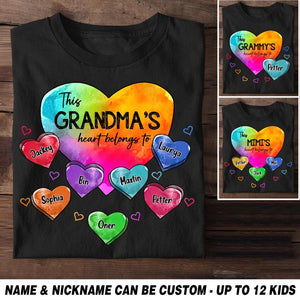 Personalized This Grandma's Heart Belongs To & Kid's Name Tshirt Printed 23FEB-HQ13