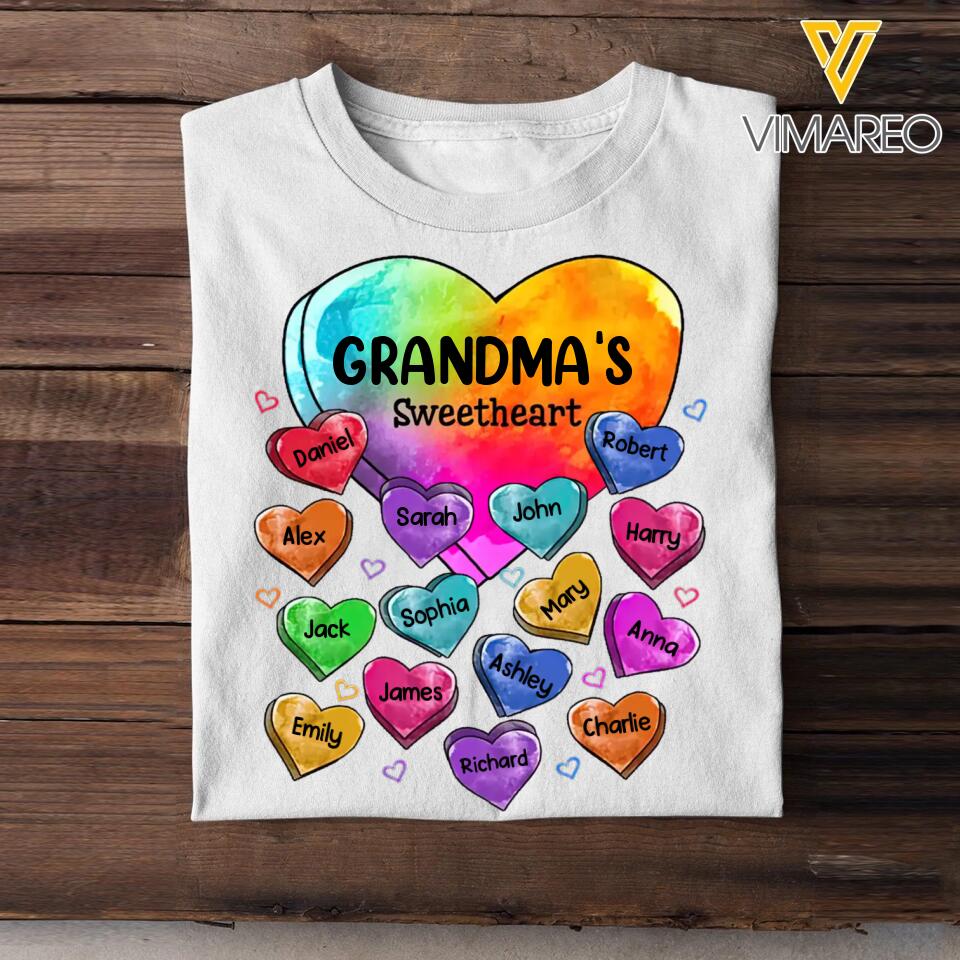 Personalized Grandma's Sweetheart Kid Name Heart Tshirt Printed 23FEB-VD15