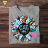 Personalized Tie Dye Leopard Sparkling Sunflower & Cat Mom Tshirt Printed 23FEB-DT16