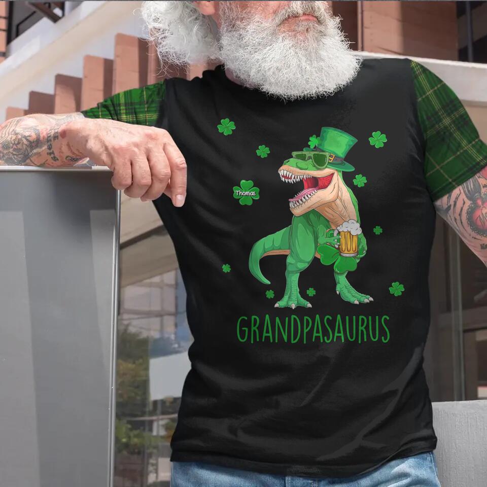 Personalized Lucky Grandpasaurus & Kid's Name Tshirt Printed PNDT1502