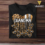 Personalized Grandma Kid Name Leopard Heart Tshirt Printed QTVD1502