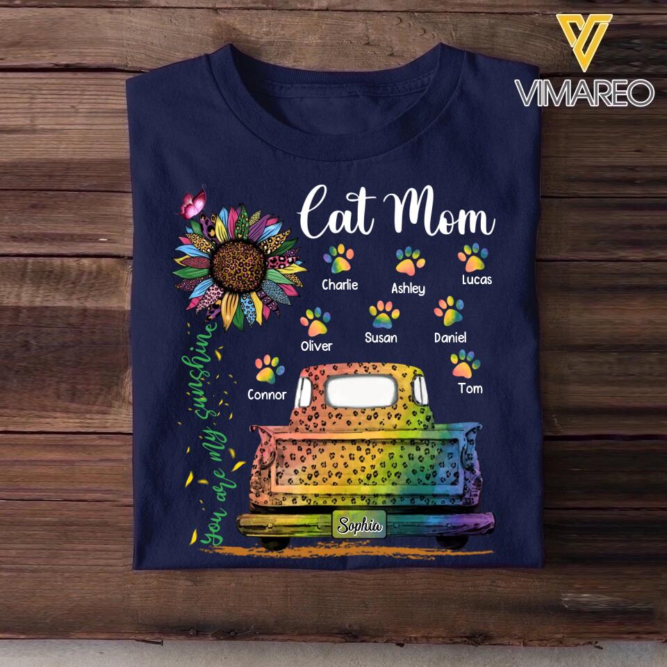 Personalized Cat Mom You Are My Sunshine Colorful Truck Paw Tshirt Printed PNVD1602