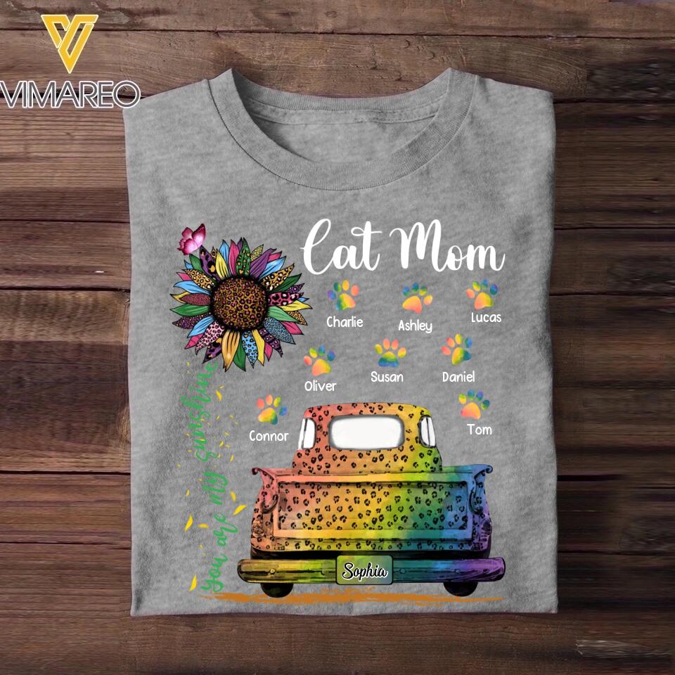 Personalized Cat Mom You Are My Sunshine Colorful Truck Paw Tshirt Printed PNVD1602