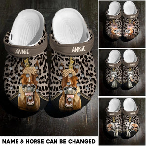 Personalized Horse Lover Leopard Clog Slipper Shoes Printed 23FEB-HQ18