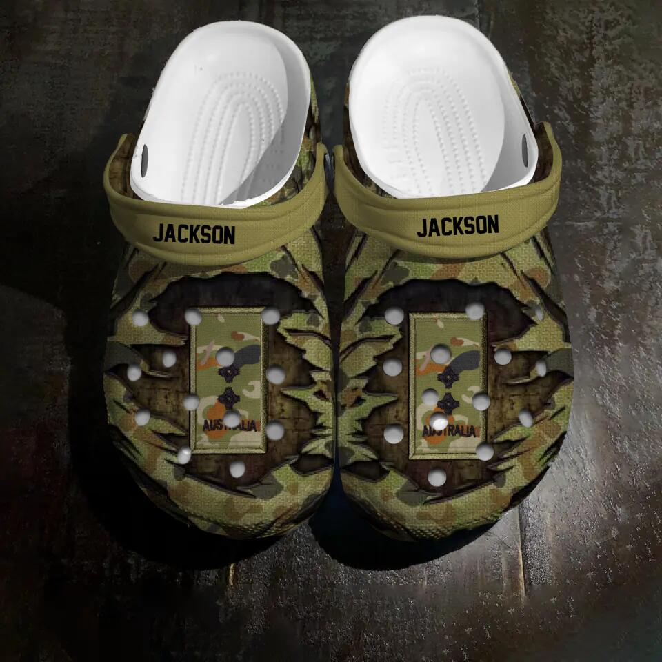 Personalized Australian Veteran/Soldier Rank Camo with Name Clog Slipper Shoes Printed 23FEB-HQ17