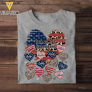 Personalized Grandma's Sweethearts with US Flag & Kid's Name Tshirt Printed 23FEB-VD18