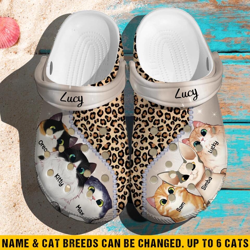 Personalized Leopard Skin & Cats Cat Lovers Gift Clog Slipper Shoes Printed PNVD1802