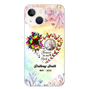 Memorial Upload Photo, Sunflower Heart Forever In Our Hearts Personalized Phone case Printed QTHQ2002