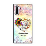 Memorial Upload Photo, Sunflower Heart Forever In Our Hearts Personalized Phone case Printed QTHQ2002