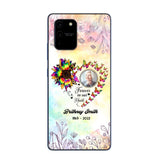 Memorial Upload Photo, Sunflower Heart Forever In Our Hearts Personalized Phone case Printed QTHQ2002