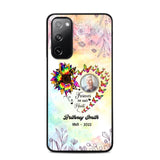 Memorial Upload Photo, Sunflower Heart Forever In Our Hearts Personalized Phone case Printed QTHQ2002