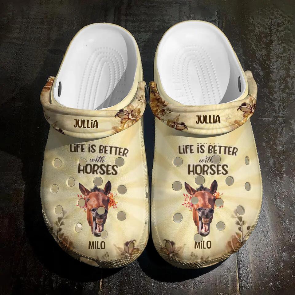 Personalized Life is Better with Horses Clog Slipper Shoes Printed PNDT2002