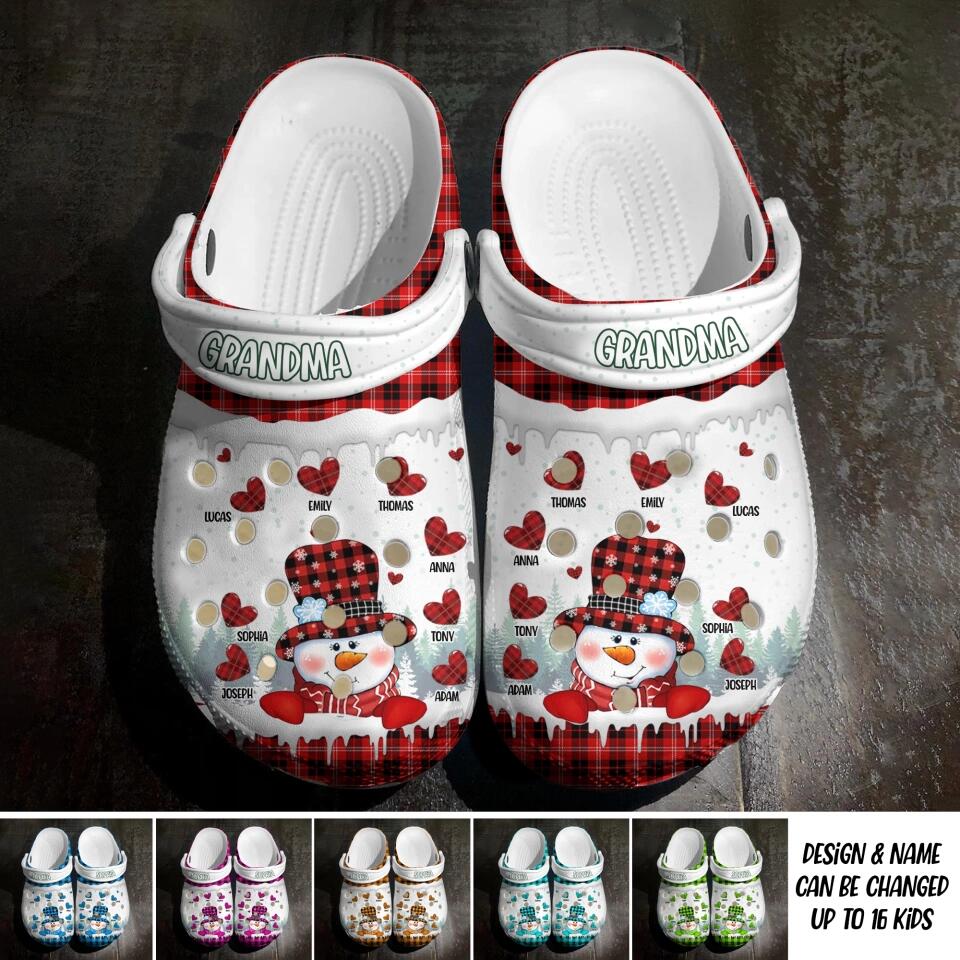 Personalized Caro Snowman Grandma & Kid's Name Clog Slipper Shoes Printed 23FEB-DT16