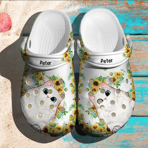 Personalized Cat Lovers Sunflower Clog Slipper Shoes Printed 23FEB-VD18