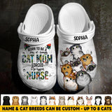 Personalized Born To Be A Cat Mom Forced To Go To Work Nurse Cat Lovers Gift Clog Slipper Shoes Printed PNHQ2102