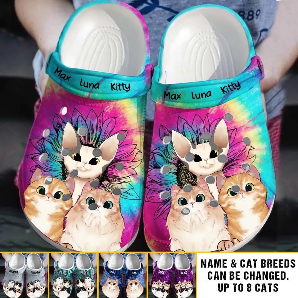 Personalized Cat  Lovers Gifts Hippie Sunflower Clog Slipper Shoes Printed 23FEB-VD22