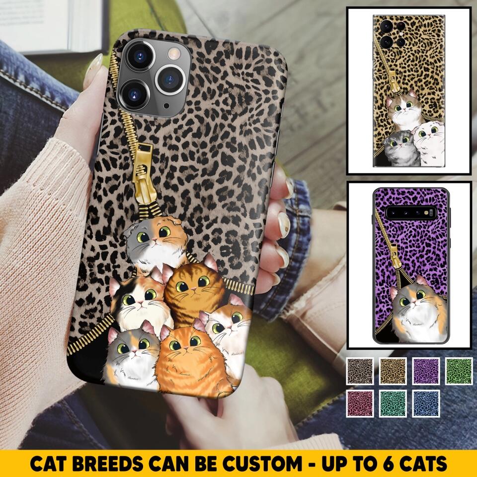 Personalized Cats with Colorful Leopard Skin Cat Lovers Gift Phonecase Printed 23FEB-HQ23