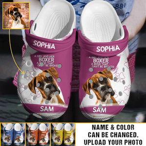 Personalized Upload Your Boxer Photo A Girl And Her Boxer A Bond That Can't Be Broken Your Own Boxer Image Clog Slipper Shoes Printed 23FEB-VD23