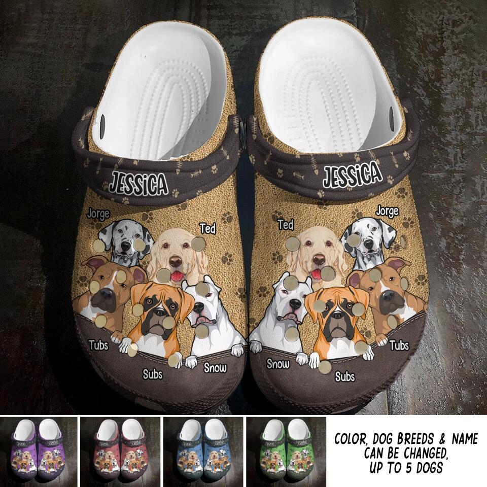 Personalized Colorful Background Dogs with Name Dog Lovers Gift Clog Slipper Shoes Printed PNDT2402