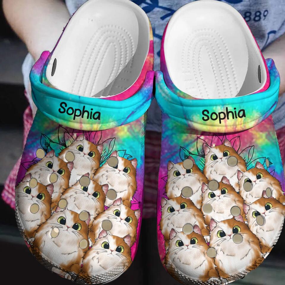 Personalized Cat  Lovers Gifts Hippie Sunflower Clog Slipper Shoes Printed 23FEB-VD22