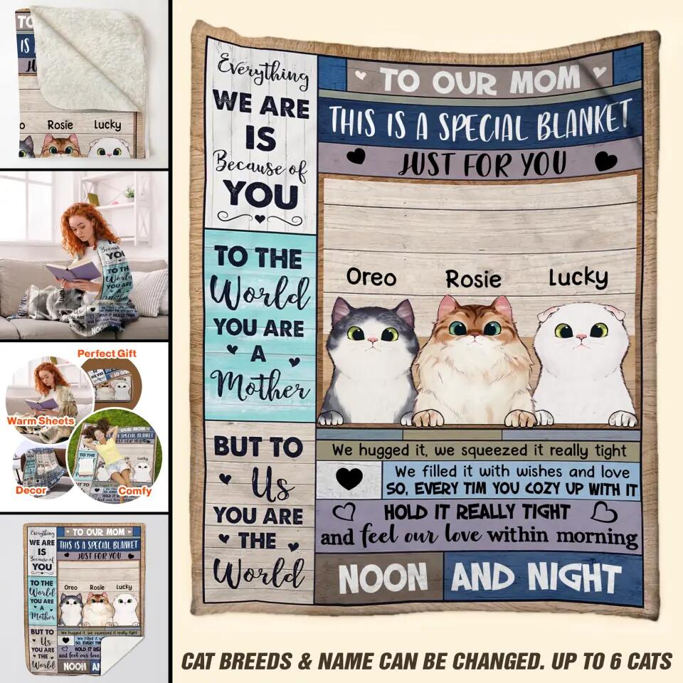 Personalized Everything We Are Is Because Of You To Cat Mom Cat Lovers Quilt Blanket Printed 23FEB-VD27