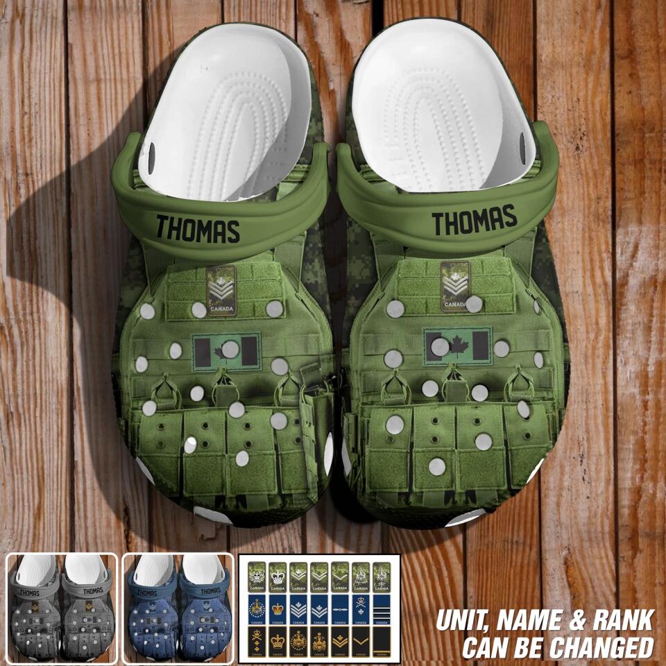 Personalized Canadian Veteran/Soldier Rank Camo with Name Clog Slipper Shoes Printed 23FEB-DT27