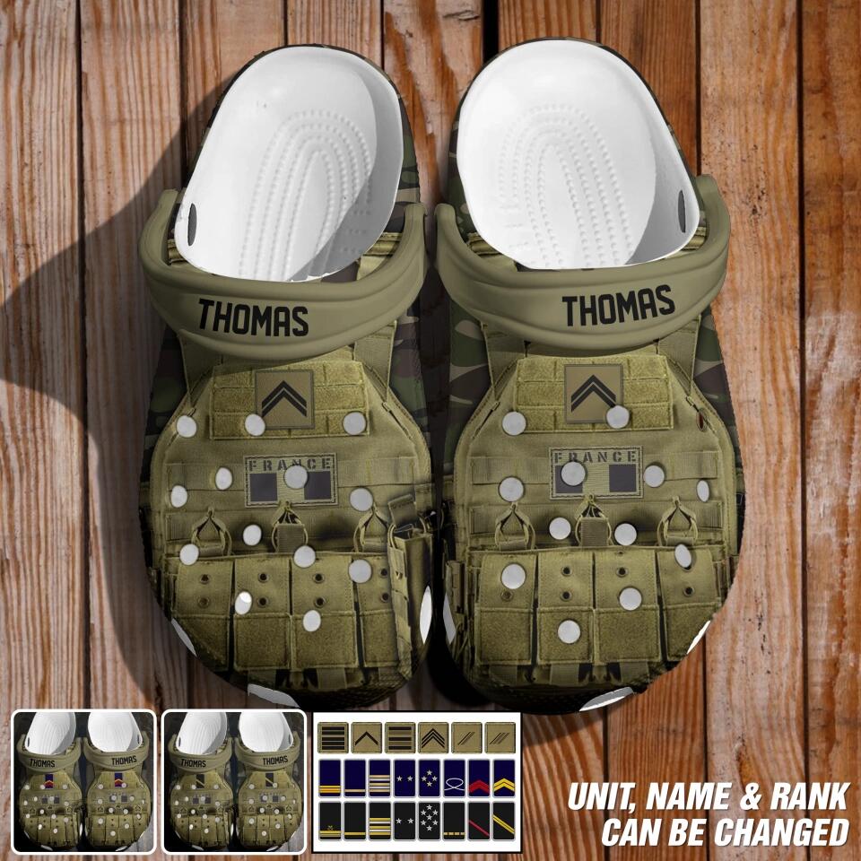 Personalized France Veteran/Soldier Rank Camo with Name Clog Slipper Shoes Printed 23FEB-DT27