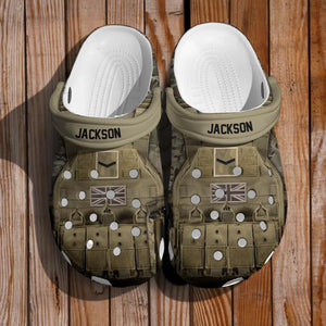 Personalized UK Veteran/Soldier Rank Camo with Name Clog Slipper Shoes Printed 23FEB-DT27