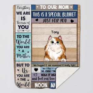 Personalized Everything We Are Is Because Of You To Cat Mom Cat Lovers Quilt Blanket Printed 23FEB-VD27