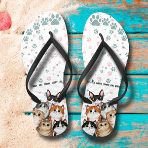 Personalized Cats with Name Cat Lovers Gift Flip Flops Printed 23FEB-DT28