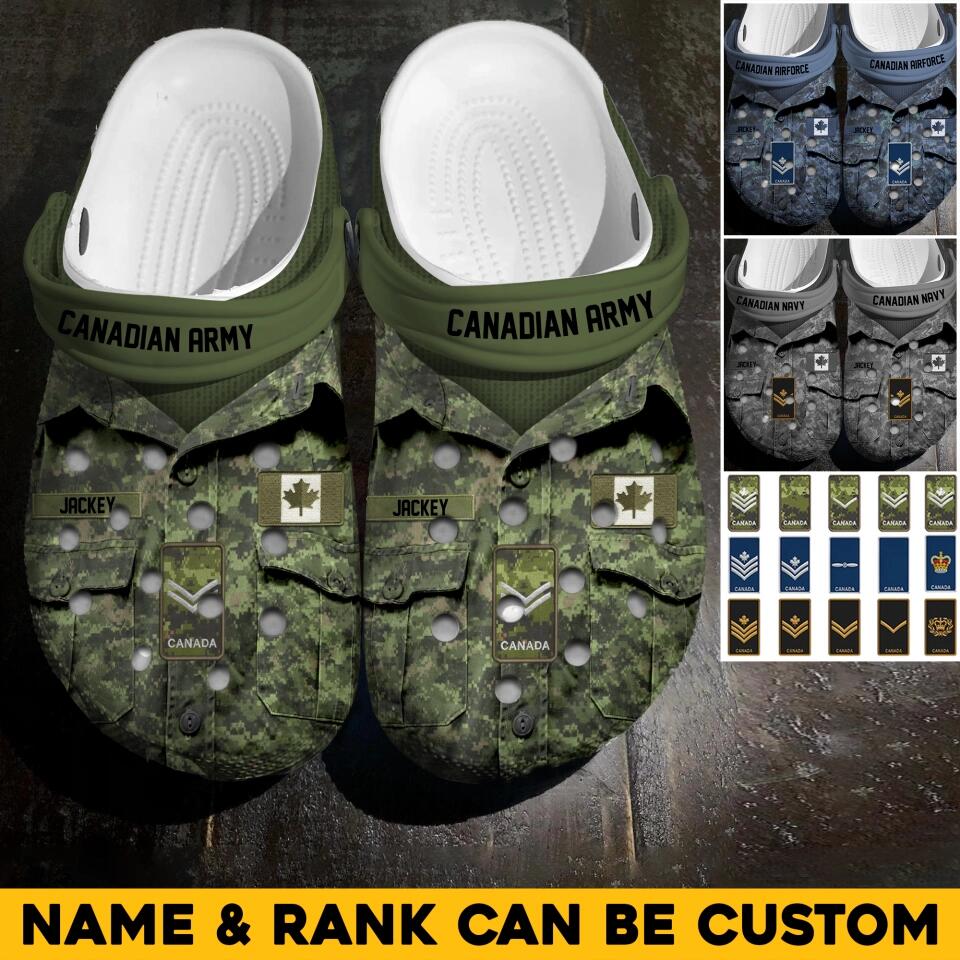 Personalized Canadian Veteran/Soldier Rank Camo & Name Clog Slipper Shoes Printed  23FEB-HQ28