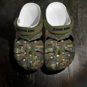 Personalized German Veteran/Soldier Rank Camo & Name Clog Slipper Shoes Printed  23FEB-HQ28