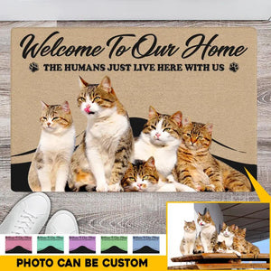 Personalized Upload Your Cat Photo Welcome To Our Home The Human Just Live Here  Doormat Printed PNHQ2802