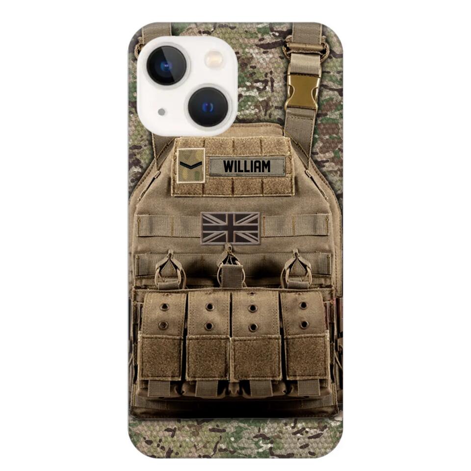 Personalized UK Veteran/Soldier Uniform Rank Camo Phonecase Printed 23MAR-DT01