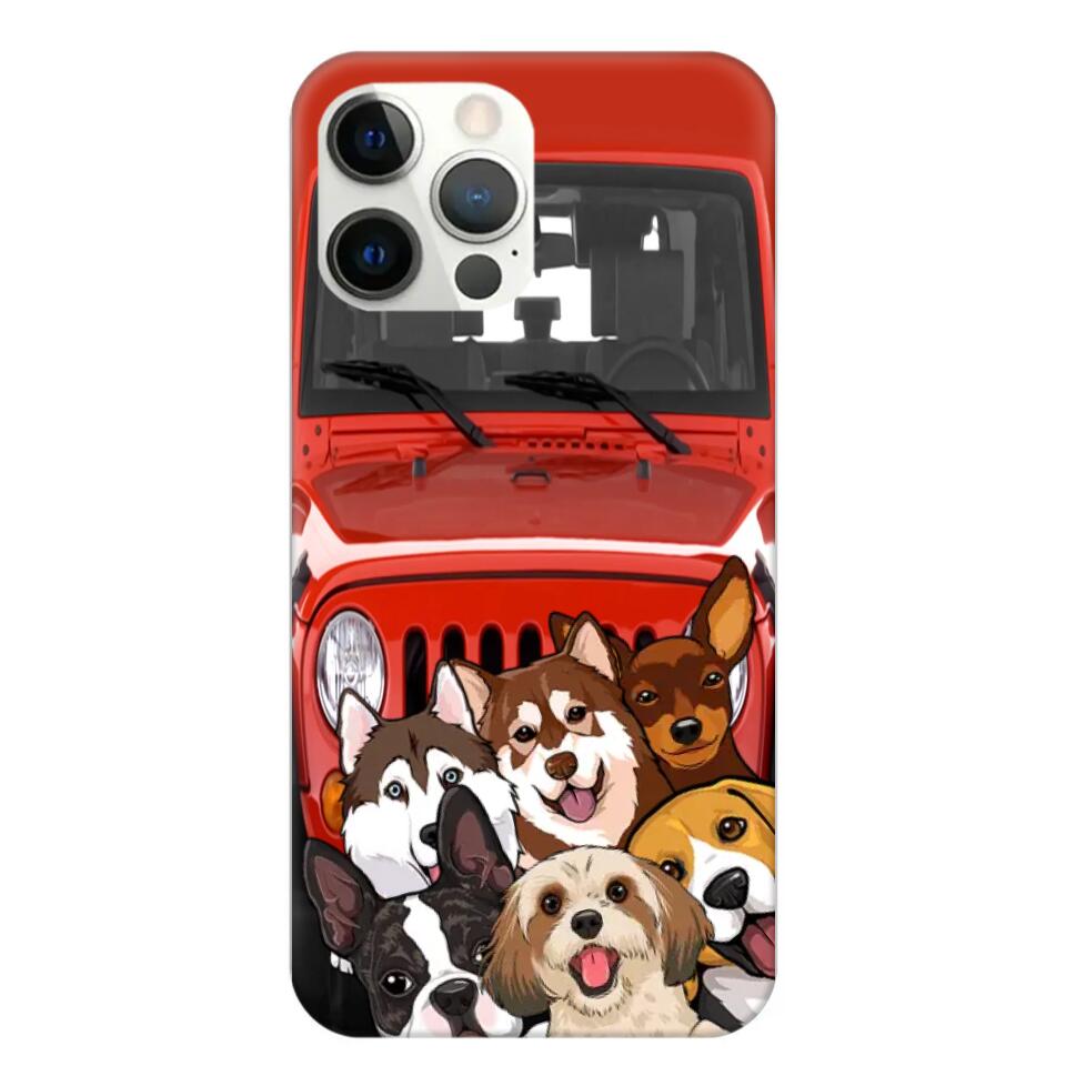 Personalized Dogs Jeep Background Dog Lovers Gift Phonecase Printed 23MAR-HQ01