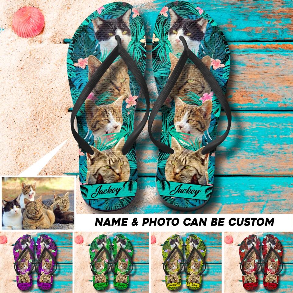 Personalized Upload Your Cat's Photo Cat Lovers Gift Flip Flops Printed PNHQ0203