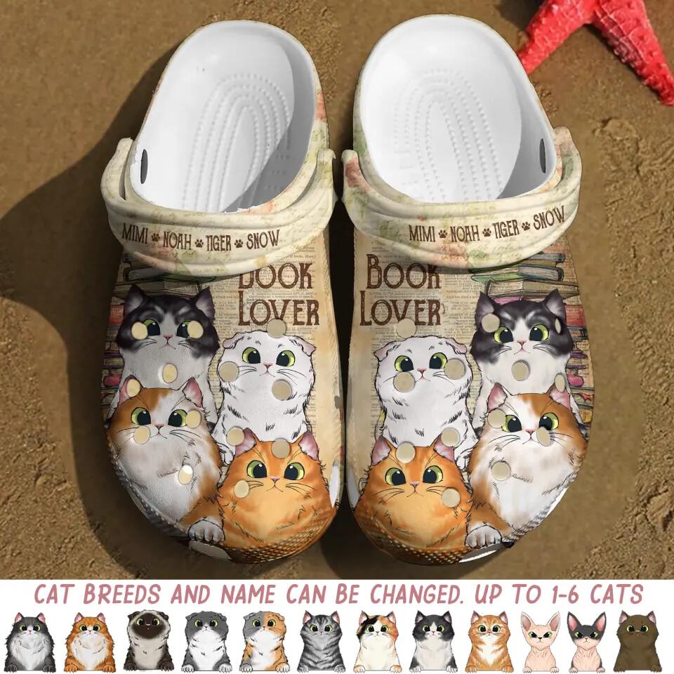 Personalized Book And Cat Lovers Clog Slipper Shoes Printed PNDT0203