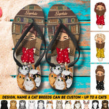 Personalized Girl Reads Book with Cats Flip Flops Printed PNHQ0203