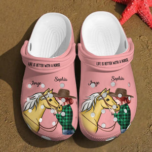 Personalized You Are My Happy Place Horse & Girl Clog Slipper Shoes Printed 23FEB-DT03