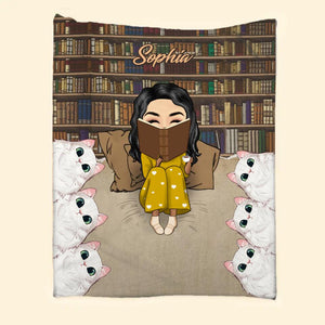 Personalized Girl Loves Book And Cat Quilt Blanket Printed PNHQ0403