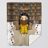 Personalized Girl Loves Book And Cat Quilt Blanket Printed PNHQ0403