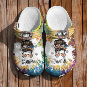 Personalized Colorful Background Grandma Clog Slipper Shoes Printed QTDT0303