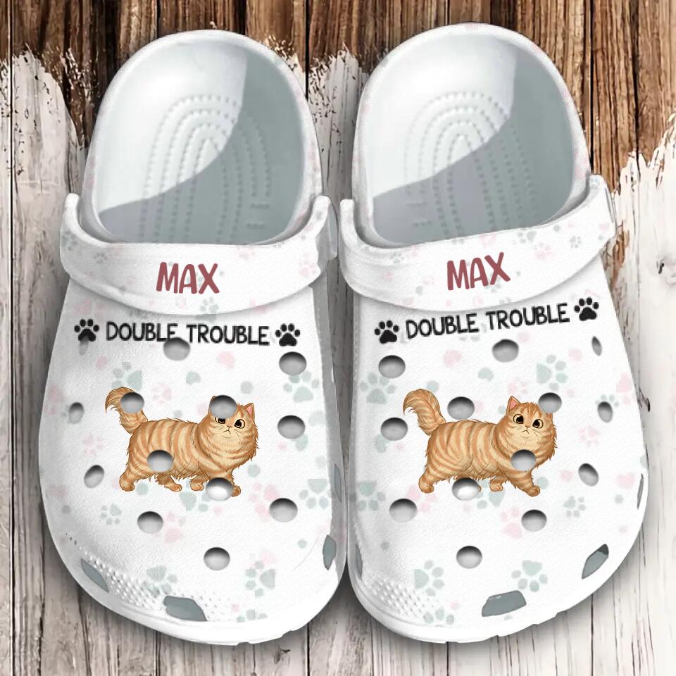 Personalized Double Trouble Cats & Name Cat Lovers Gift Clog Slipper Shoes Printed 23FEB-HQ04