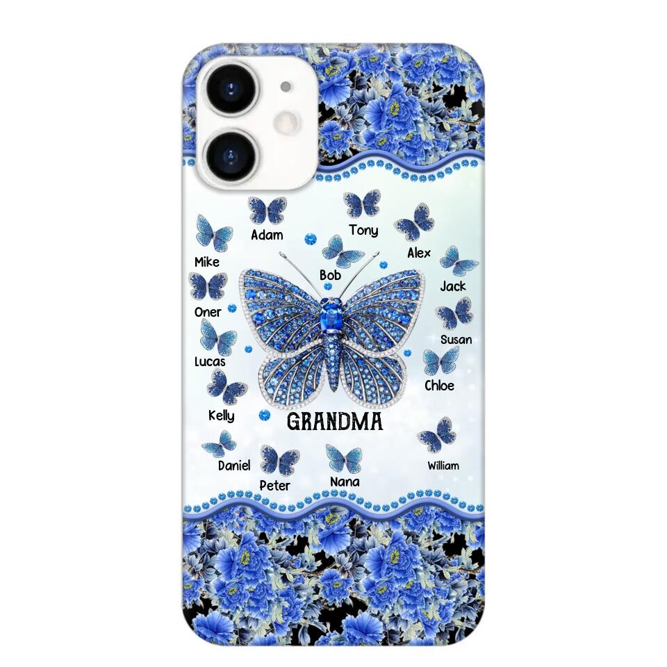 Personalized Butterflies & Flowers Grandma with Kid's Name Phonecase Printed 23MAR-DT04