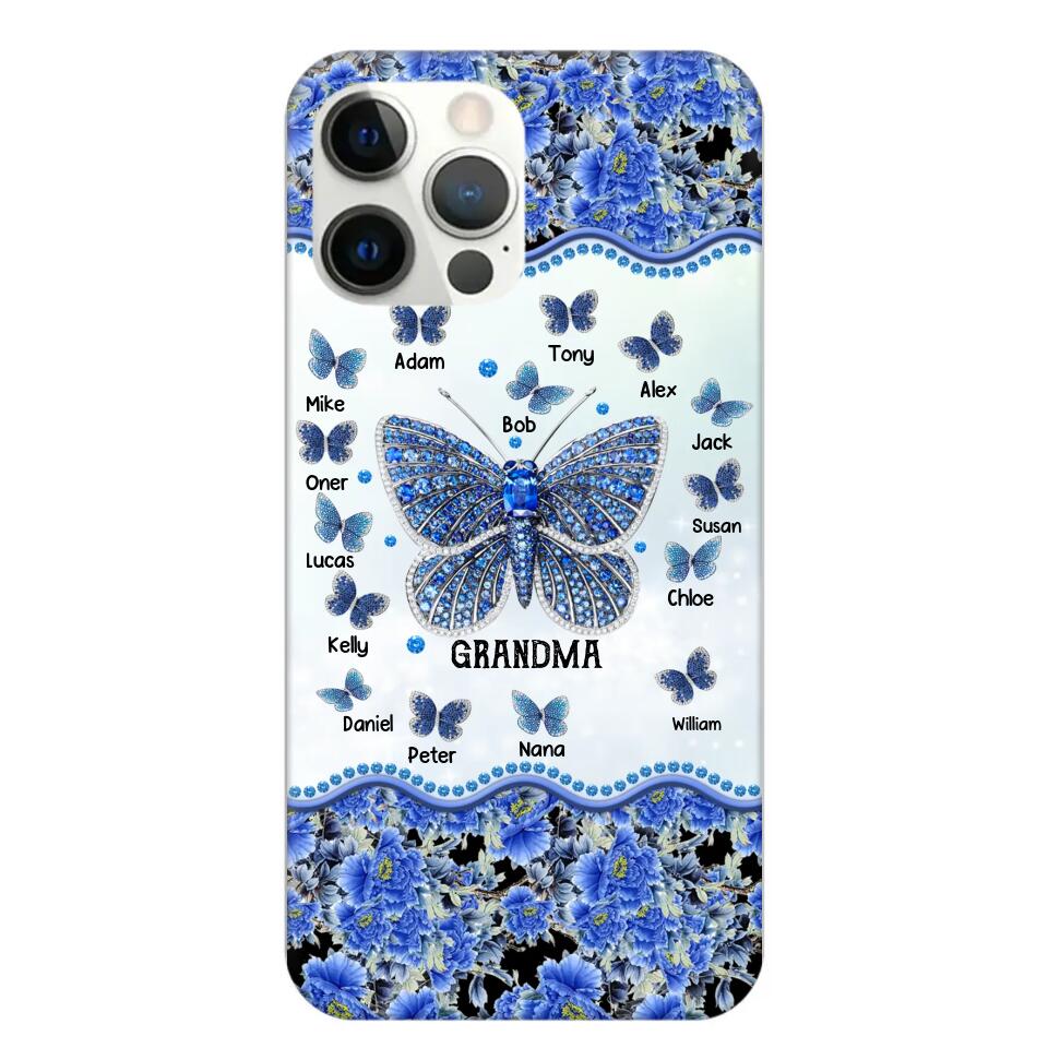 Personalized Butterflies & Flowers Grandma with Kid's Name Phonecase Printed 23MAR-DT04