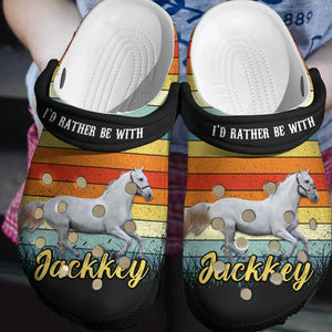 Personalized Upload Your Horse's Photo I'd Rather Be With Horse Clog Slipper Shoes Printed PNHQ2802